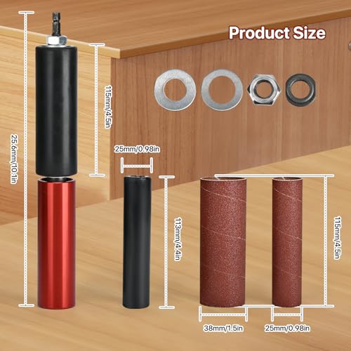 Hand-Held Rubber Sanding Drum for Drill - 4-1/2" x 1-1/2" and 4-1/2" x 1", Spindle Sander Adapter for Power Drill, Drum Sanding Sleeves for Wood and Metal