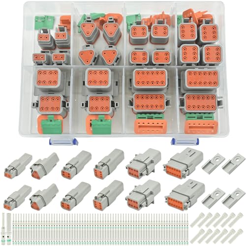 205 PCS Deutsch Connector Kit, DT 2 3 4 6 8 12 Pin Connectors, IP67 Waterproof Electrical Connectors Plug with 70 Pairs Size 16 Solid Contacts for Car Truck Boat, 205 PCS(Solid Contacts) - size: DT Series 205 PCS