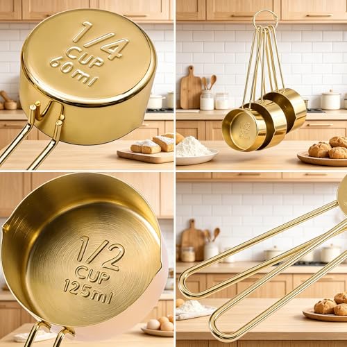 4pcs Stainless Steel Measuring Cups Set, Gold - color: gold-4pcs