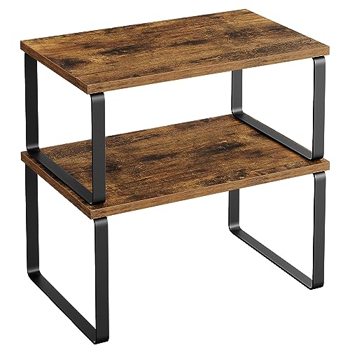 SONGMICS Cabinet Organizer Shelf, Set of 2 Spice Rack, Kitchen Storage - color: Ink Black + Rustic Brown, size: 11.7"w