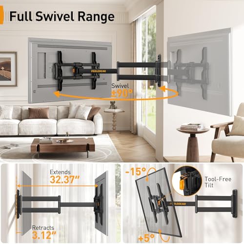 Perlegear Corner TV Wall Mount Long Arm TV Mount Bracket for 37-75 Inch TVs - size: Fits 37-75'' TVs / Max 600x400mm