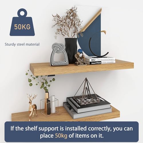 MLOQI 4 Pack Floating Shelf Bracket Heavy Duty, Hidden Shelf Brackets 5mm Thick L Brackets for Shelves up to 50 KG (Black 10cm)