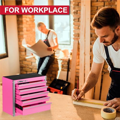 P.I.T. Mini Tool Box,Small Metal Toolbox Organizer with 5 Drawers,Pink | 8.6"W X 4.6"D Cute Size,Q235 Steel,Magnetic Locking Mechanism,PVC Drawer Liners - color: Pink, size: 5-Drawer