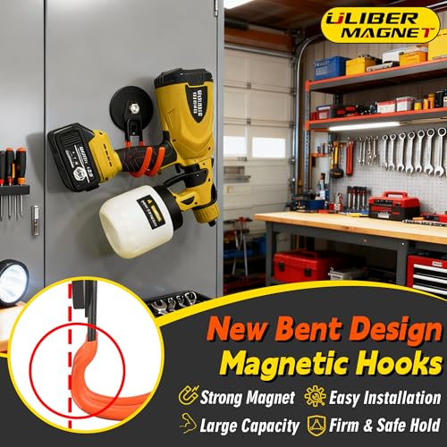 ULIBERMAGNET New Upgraded Ultra-Strong Magnetic Hooks,2 Pack Heavy Duty Ultimate Magnetic Hooks with 40LB Hold for Extension Cord, Hose, Rope, D-Handle Tools, Garden Tools (Orange/3.46inch) - style: Upgraded Orange Large Gaint Strong Hooks