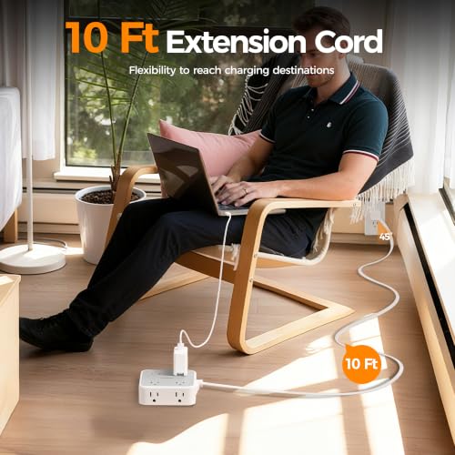 TESSAN Surge Protector Power Strip with 900J Surge Protection, 10 Ft, Grey - color: Grey with 1 USB C, size: 10 feet