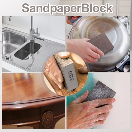 Romeda 8-Pack Sandpaper Block, 320 Grits Washable and Reusable Handmade Sanding Sponge, Drywall Sandpaper Blocks for Wooden Drywall Sheetrock and Metal Glazing - color: 320 Grits, size: 8-Pack