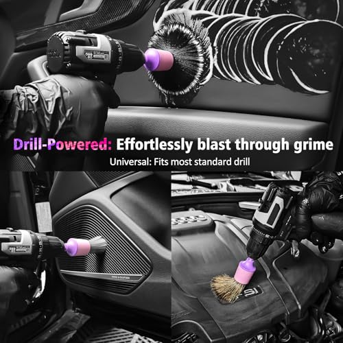 YeewayVeh 3PCS Car Detailing Drill Brush Set, Mixed Detail Brushes, Pink - color: Pink