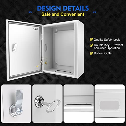 TOCRETOARE Outdoor Electrical Junction Box, 12 x 10 x 6'' NEMA 4X Enclosure Box, Wall Mounted IP66 Waterproof & Dustproof Lockable Metal Junction Box - size: 12"x10"x6"
