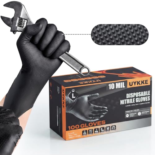 10 Mil Nitrile Gloves Disposable Mechanic Gloves Rubber Latex Cooking Gloves Black Rubber Disposable Gloves Black Nitrile Latex Gloves Large HEAVY DUTY Mechanic Nitrile Gloves 100 Count - size: Large