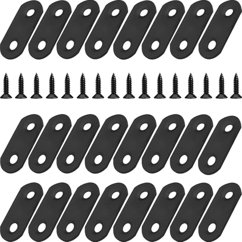 24 Pack Black Flat Bracket Straight Brace Mending Plates - color: Black, size: 24 Pcs / 1.42 x 0.63 in