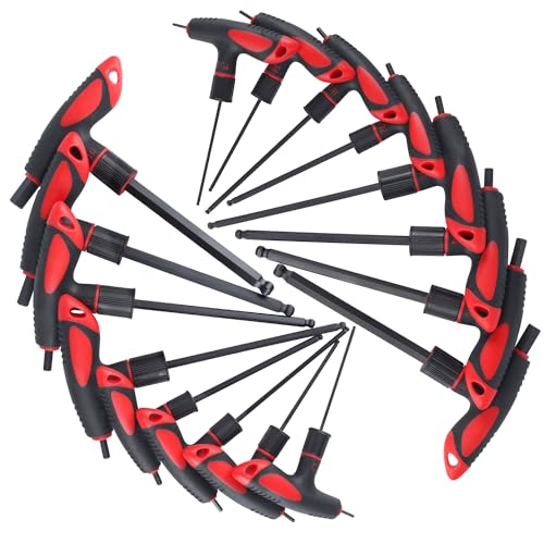 Lichamp 16 Pieces SAE and Metric T Handle Allen Wrench Set, 5/64-3/8 inch, 2-10mm, Ball Head, Standard Long Tee Handle Allen Hex Key Set, Heavy Duty Excellent - size: 5/64-3/8 inch, 2-10mm
