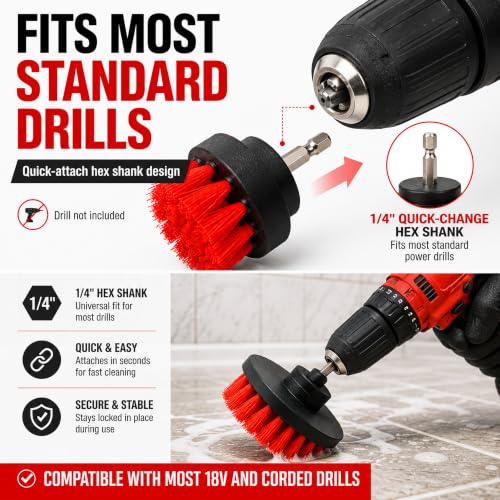 6-Piece Drill Brush Cleaning Set – Power Scrubber Attachments with 2”, 3.5”, 4” & 5” Brushes, Durable PP & PET Bristles for Bathroom, Tile, Grout, Kitchen, Tub & Floor Cleaning