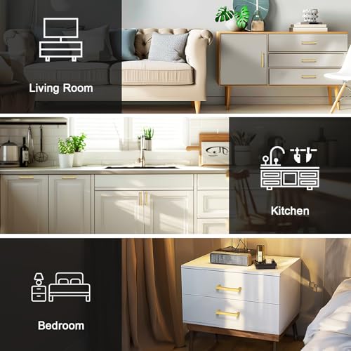 Probrico 10 Pack Gold Cabinet Pulls Square Kitchen Cabinet Hardware 5 Inch(128mm) Hole Center Modern Drawer Handles Stainless Steel Golden Drawer Pulls for Cupboard - color: Gold, size: hole center 5"