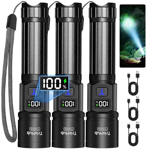 TrixHub Rechargeable Flashlights 3 Pack Super Bright High Lumens Flashlight - color: Black, size: 3 Pack