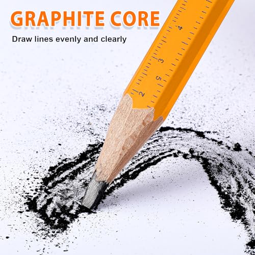 Honoson 200 Pcs Flat Construction Pencils with Printed Ruler Wood Graphite 2 Pcs Carpenter Pencil Sharpener for Woodworking Marking Tool(Wood) - color: Wood