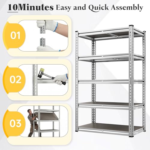 REIBII Galvanized Garage Shelving with PP Boards for Pantry Office Garage - size: Sliver 28"Wx12"Dx60"H