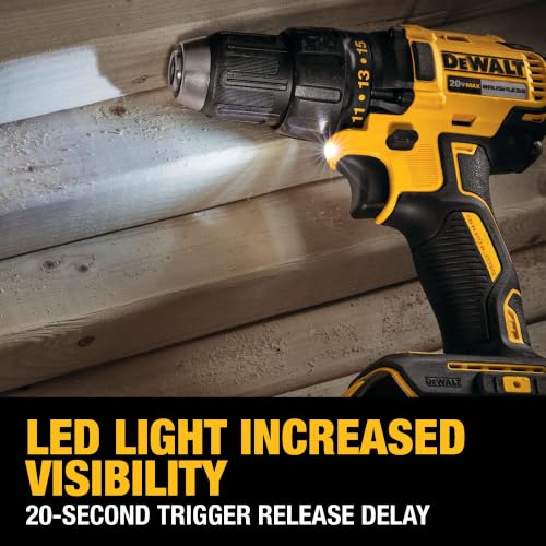 DEWALT 20V MAX Cordless Drill Driver Set, Electric Drill, Brushless 1/2 In 2 Speed, 2.0 Ah Battery and Charger Included, LED Light (DCD777D1)