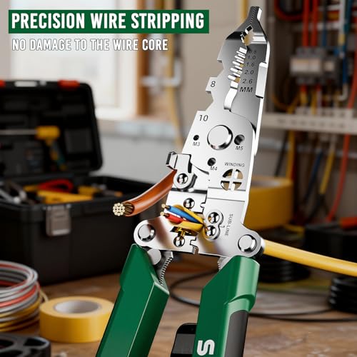 18 in 1 Foldable Wire Stripper with Electricity Measurement Function & Dual Alarms Multifunctional Professional Electrician's Pliers Cable Stripping Pliers for Cutting, Stripping and Crimping Tool - size: Wire Stripper 8"