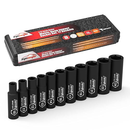 EPAuto 1/2-Inch Drive Metric Deep Impact Socket Set, 6 Points, 11 Sockets - color: Black