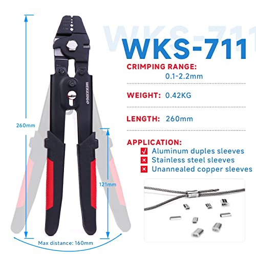Wire Rope Swager Wire Rope Swaging Tool for Crimping Fishing Lines Up To 2.0mm 5/64inch (WKS-711)