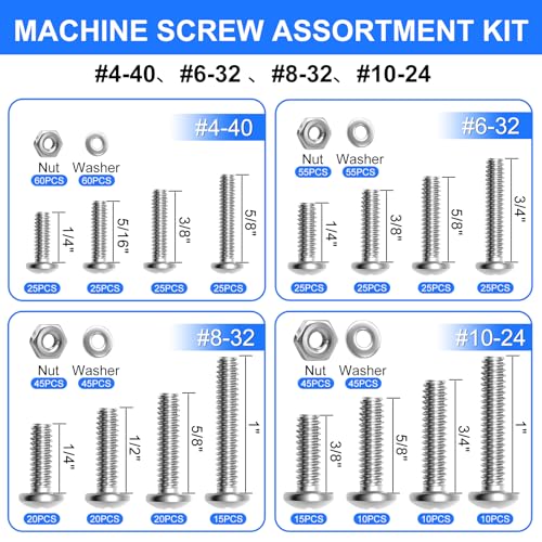 730Pcs Machine Screws Nuts and Bolts Assortment Kit, 304 Stainless Steel Bolts 16 Sizes #4-40#6-32#8-32#10-24 Phillips Pan Head Hardware Screws Assortment Kit with Nuts and Washers - size: 730PCS