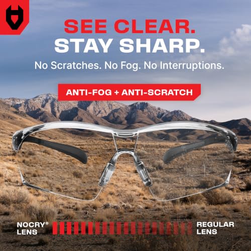 NoCry Clear Shooting Glasses for Men with Anti-Fog and Scratch Resistant Wraparound Lenses — ANSI Z87 Safety Glasses for Men with Adjustable Temples & Nose Pad — 100% UV Eye Protection for Shooting - color: Black & Black