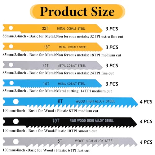 24Pcs Jig Saw Blades Set, Jigsaw Blades for Wood Plastic Metal Cutting