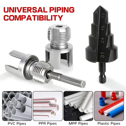 PVC Pipe Threader Kit, Threading Tool, PVC Plumbing Tools,Pipe Tapping Tool - size: 1/2+3/4+Step Drill Bit