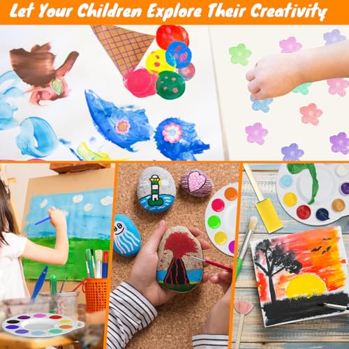 Halobios 20 Pcs Painting Brushes for Kids, 19 Colorful Painting Brushes and 1 Paint Palette, All Purpose Paint Brush Value Pack for Acrylic, Watercolors & Washable Paints