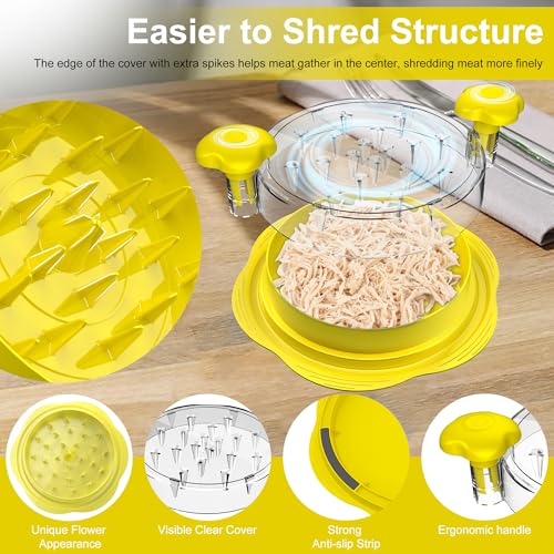 Chicken Shredder Tool Twist Large Meat Shredder with Brush&Fork, Yellow - color: Yellow