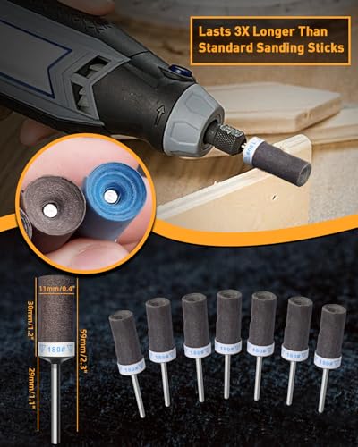 20Pcs 180 Grit Sanding Drums Sandpaper Sticks Set for Dremel Rotary Tool with 1/8" Shank, Rotary Tool Accessories Suitable for Metal Rust Removal/Jade Polishing/Stone Grinding (180 Grit) - size: 180 Grit