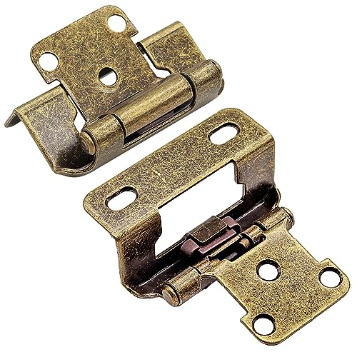 8 Pack (4 Pairs) 1/2 Inch Overlay Antique Brass Hinges Self Closing - color: Antique Brass, size: 8 Pack (4 Pairs)