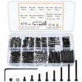 615 Pcs M2 Screw Assortment, M2 Bolts and Nuts Kit, Hex Socket Button Head Cap Screws and Nuts and Washers Set, Metric Machine Screw Assortment Kit, Small Black Assorted Screws Nuts - size: M2