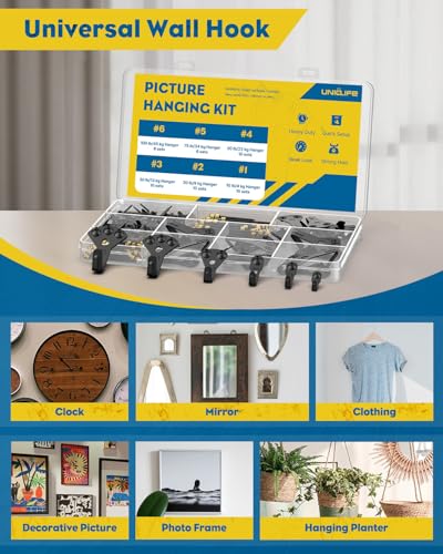 Uniclife 152 Pcs Picture Hanging Kit, 10 lb, 20 lb, 30 lb, 50 lb, 75 lb, 100 lb Heavy Duty Picture Hangers for Drywall & Wood, Picture Hanging Hooks for Hanging Photos Mirrors Paintings,Black - size: 152 Pcs, style: Black