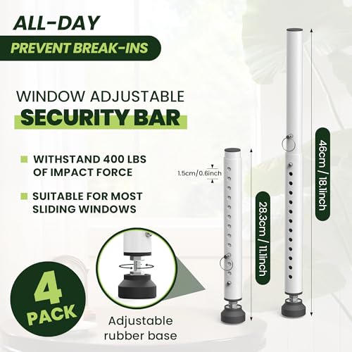 Small Adjustable Window Security Bar, 11-18 Inch, White, 4 Pack - color: White - 4 Pack