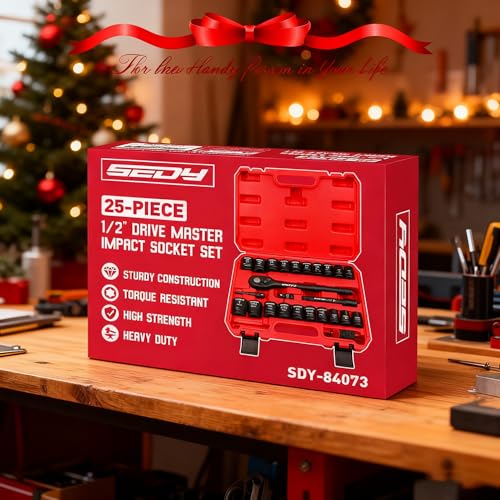 1/2" Drive Socket Wrench Set: 25-Piece SAE & Metric Impact Socket Ratchet Wrench Tool Set Socket Assortment with Storage Box for Repair Mechanic Garage - style: 1/2"Drive (25 PCS)