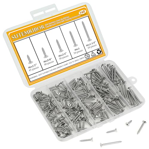 165 Pieces #6 x 1/2" 5/8" 3/4" 1" 1-1/4" Wood Screws Set, Phillips Countersunk Head #6 Self-Tapping Screws Assortment Kit, 304 Stainless Steel - size: #6, style: Phillips Countersunk Head