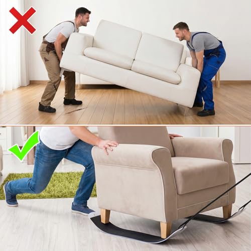 2 Pcs Heavy Duty Furniture Sliders with Pull Straps, Large Appliance Moving Mats for Carpet and Hardwood Floor, Pull Furniture Slides,Moving Furniture Gliders 48 Inch Long Furniture Movers