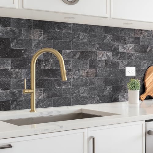 StyloVue 100 Pieces Peel and Stick Backsplash for Kitchen, 3" x 6" PVC Subway Tile 2026 Upgraded Graphite Stone Backsplash Stick on Tile Elevate Kitchen Fireplace RV - color: Graphite Stone