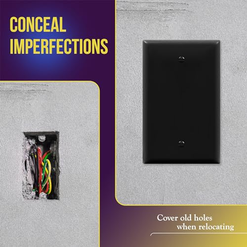 ENERLITES 10 Pack Mid-Size Blank Wall Plate Cover, No Device, 1-Gang, Black - color: Black, size: Mid-Size