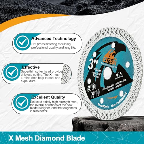 3 Inch Tile Blade 4pcs, Super Thin Diamond Saw Blade for Cutting Porcelain Tiles Granite Marble Ceramics Diamond Disc - size: X Mesh(for tile)