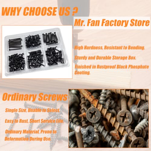 205PCS Assorted Wood Screws, Drywall Screws, Wood Screws Assortment Kit, Screw Assortment Kit,Phillips Assorted Screws, Contain 6 Sizes(2'', 1-1/2'', 1-1/4'', 1'', 3/4'', 5/8'') - size: 6 Sizes - 205PCS