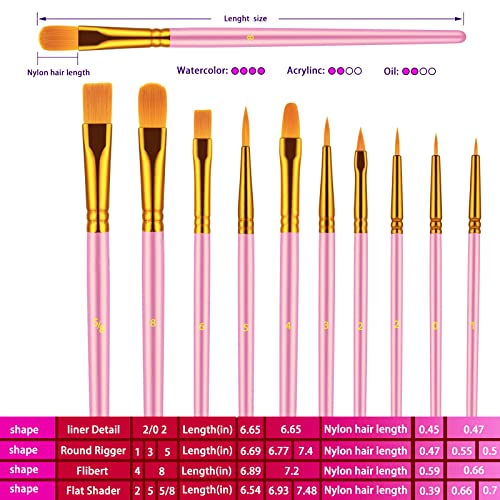 Artstorys Paint Brushes Set, 20 Pcs Acrylic Oil Watercolor Painting Brushes - color: Blush