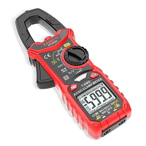KAIWEETS HT206D Digital Clamp Meter T-RMS 6000 Counts, Multimeter Voltage Tester Auto-ranging, Measures Current Voltage Temperature Capacitance Resistance Diodes Continuity Duty-Cycle (AC/DC Current) - size: 6000 Counts