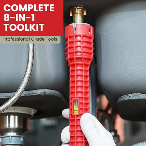 Faucet and Sink Wrench Tool - Multi-Function Basin Wrench - Plumbing Installation Tool for Tight Spaces - Kitchen Bathroom Sink Faucet Installer - Under Sink Wrench Set - Plumber Tools (8-in-1 Kit)