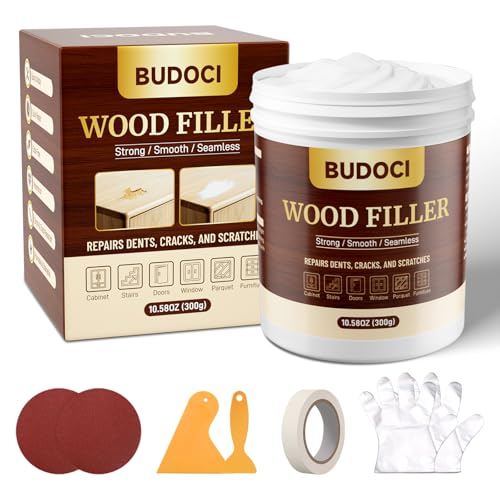 Wood Putty Filler, 10.58 oz White Wood Filler, Paintable Sandable Stainable Wood Filler, Water Resistant Wood Repair Kit, Repair Scratches Cracks Nail Holes for Indoor Outdoor Wood Furniture