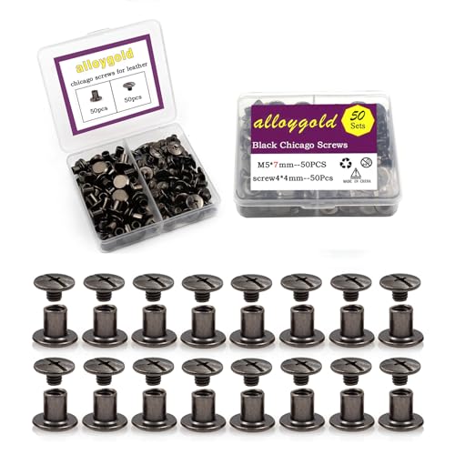 50 Sets Chicago Screws Carbon Steel Binding Screws Rivet Book Binding DIY Leather Craft Assembly Bolt M5*7mm Black - color: black, size: M5*7mm
