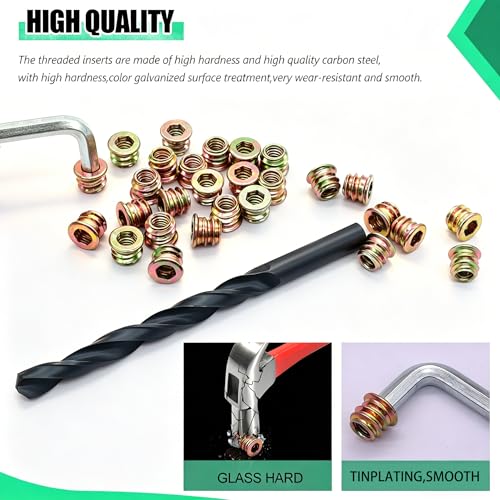 Twidec/105PCS 1/4"-20 Threaded Inserts for Wood Furniture Screw-in Nut Wood Inserts Bolt Assortment Kit with M6 Hex Wrench (1/4"-20 x10mm) N-059-1/4x10 - size: 1/4"-20 x 10mm (105 PCS)
