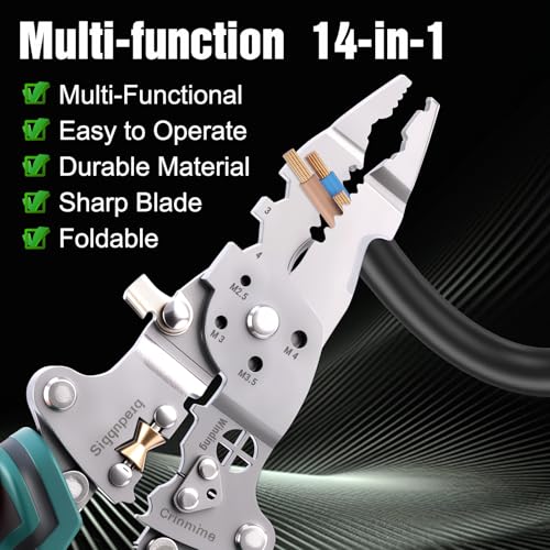 14 in 1 Folding Wire Stripping Pliers with Voltage Tester (Green)