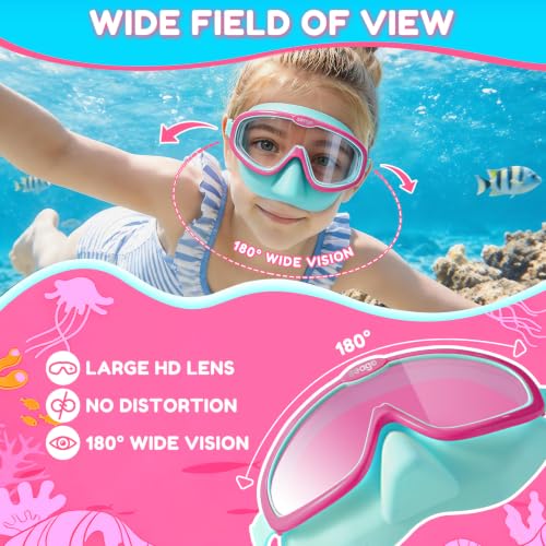 Seago Kids Swim Goggles with Nose Cover 2 Pack for 3-14 Anti-Fog Clear View - color: Pink Green & Blue White